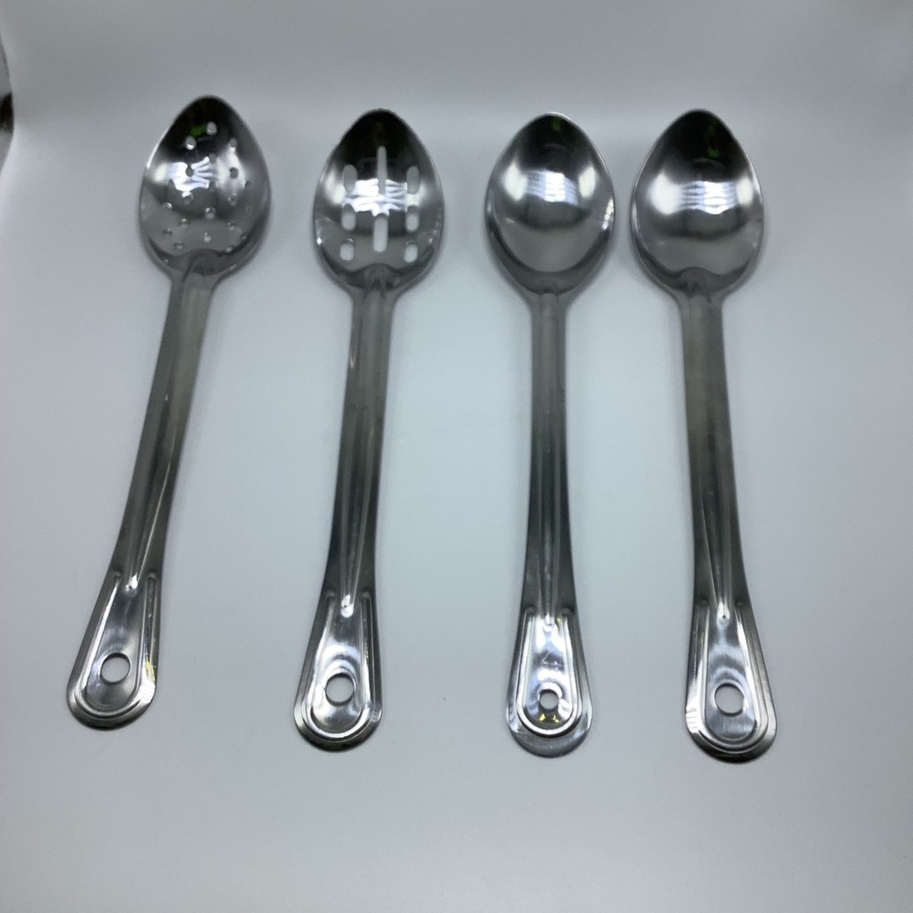 Baker's & Chef's Serving Spoons Solid, Slotted, Stainless Steel Lot of 4 Hanging